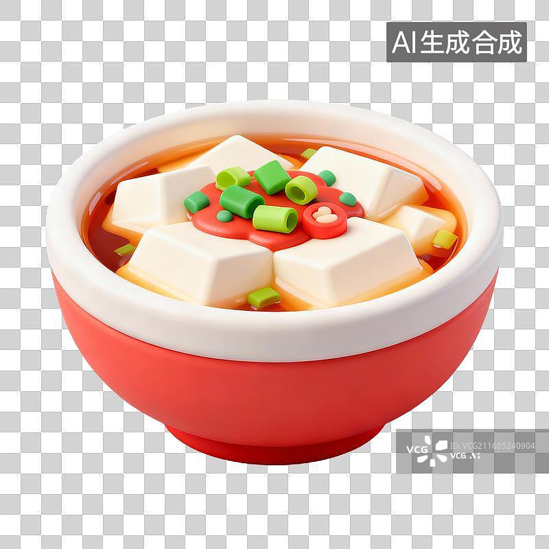 【AI数字艺术】3D拟物风格国风中国中式美食成品菜肴元素早餐豆腐脑图片素材