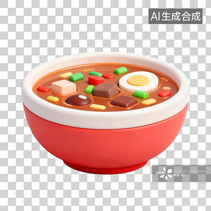 【AI数字艺术】3D拟物风格国风中国中式美食成品菜肴元素陕西胡辣汤图片素材