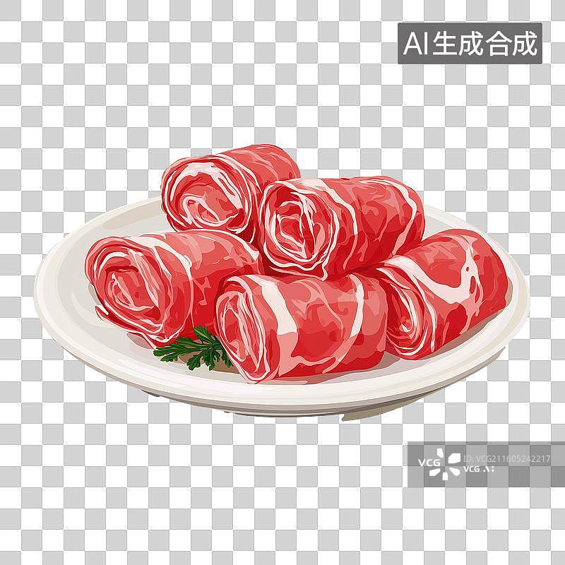 【AI数字艺术】盘中卷状生肉图片素材
