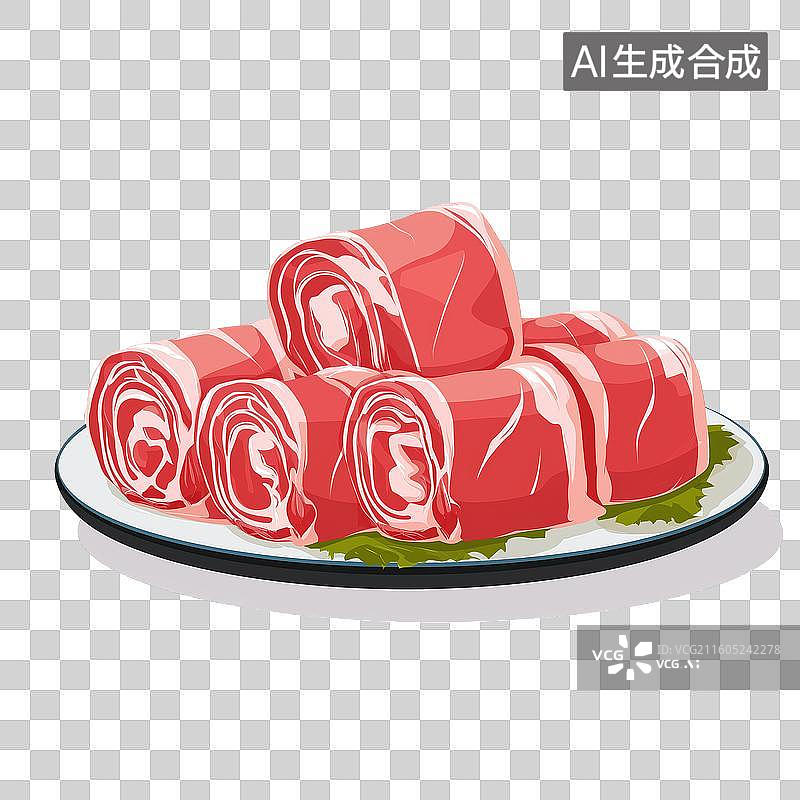 【AI数字艺术】盘中卷状生肉图片素材