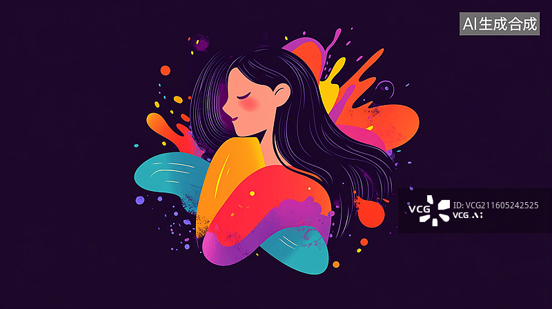 【AI数字艺术】彩色渐变插画女孩图片素材