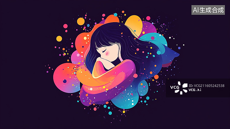 【AI数字艺术】彩色渐变插画女孩图片素材