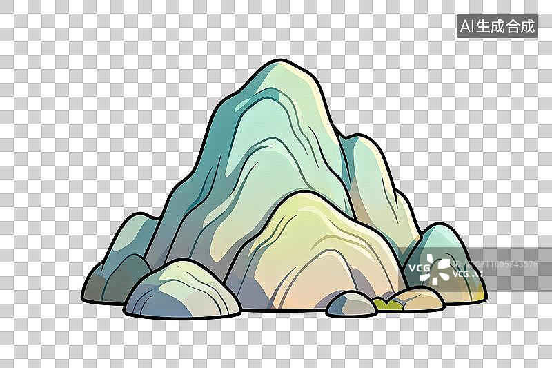 【AI数字艺术】卡通风格，一座高大挺拔的山峰PNG格式的免扣元素图片素材