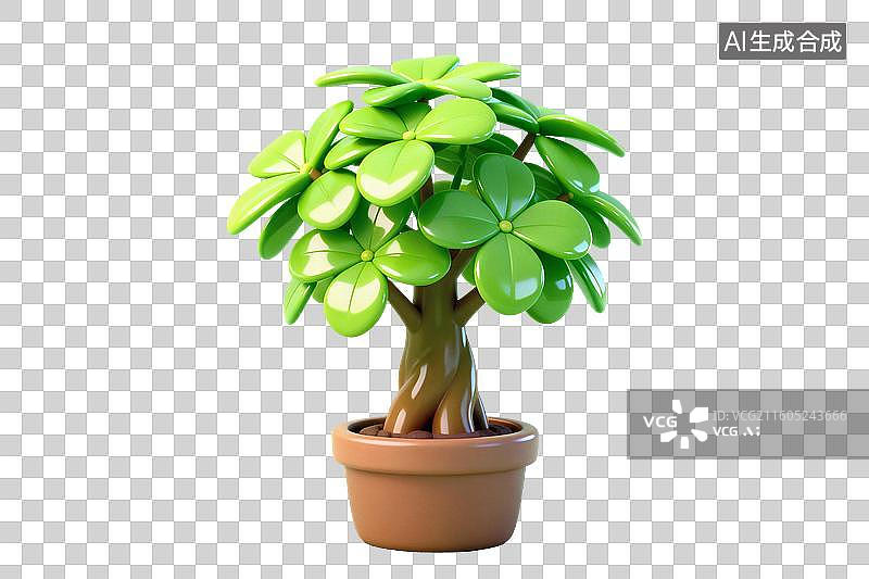 【AI数字艺术】卡通风格，发财树盆栽植物PNG格式的免扣元素图片素材