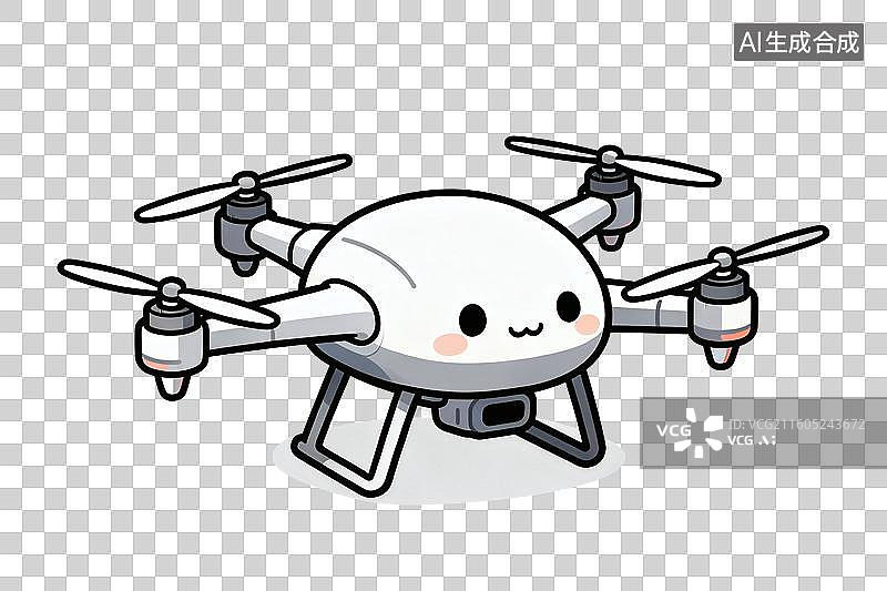 【AI数字艺术】卡通风格，一架白色的无人机PNG格式的免扣元素图片素材