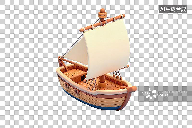 【AI数字艺术】卡通风格，一艘古代帆船PNG格式的免扣元素图片素材