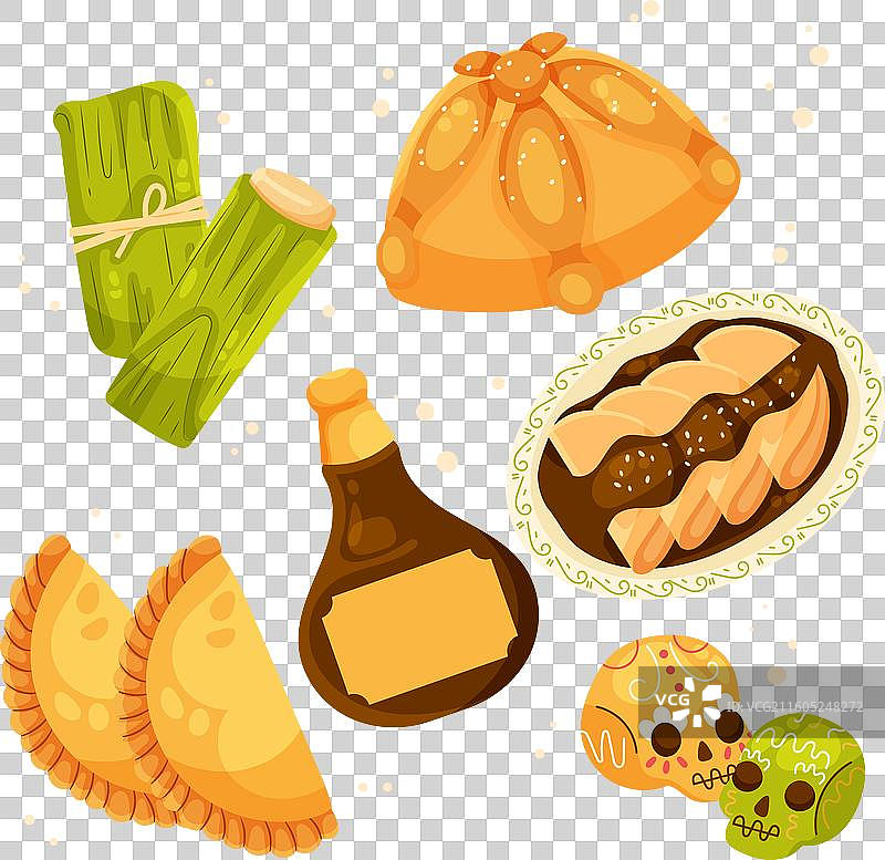 手绘简笔画风格的亡灵节美食集合图片素材