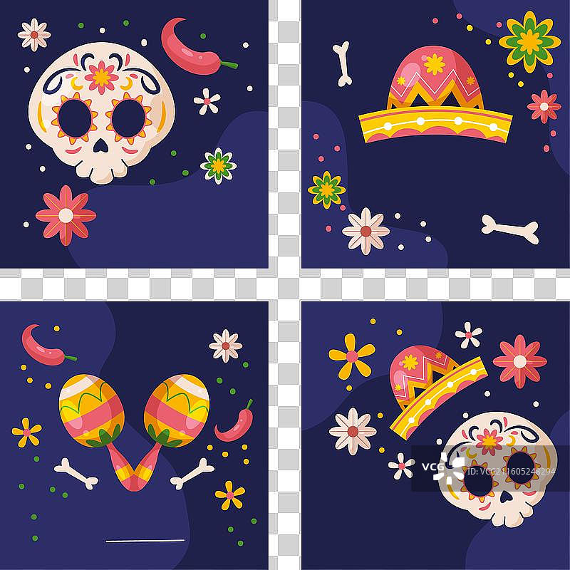 平铺的亡灵节 Instagram 帖子合集图片素材