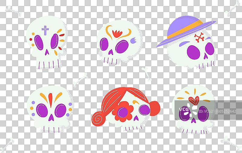 手绘亡灵节骷髅头集合图片素材