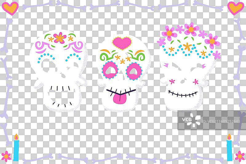 手绘墨西哥亡灵节风格插画图片素材