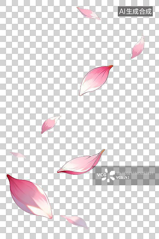 【AI数字艺术】国风手绘插画，纷飞的粉色花瓣，桃花，情人节，七夕节，春天，传统图案花纹，免抠素材图片素材