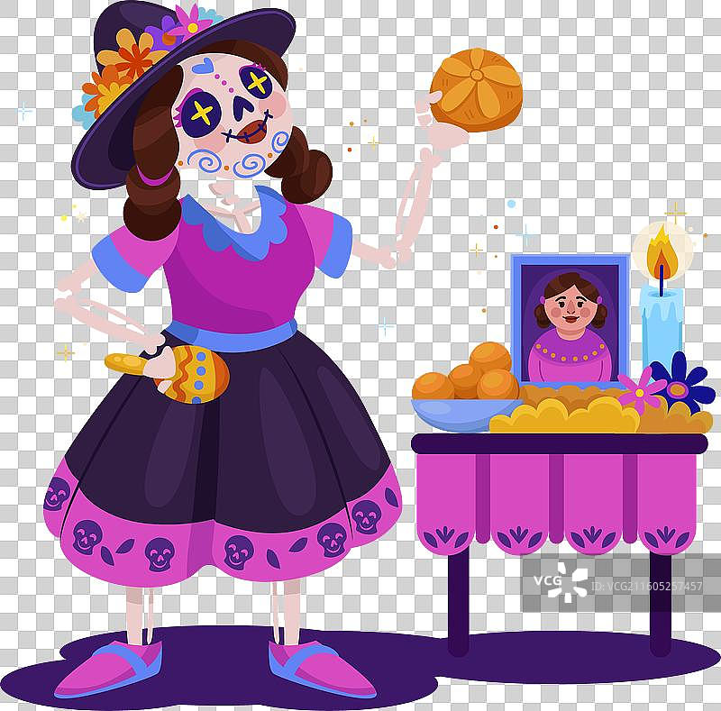 手绘墨西哥亡灵节插画图片素材