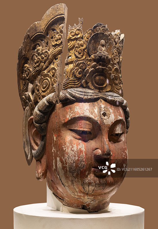 彩绘木雕观音菩萨头像 宋 中国国家博物馆图片素材