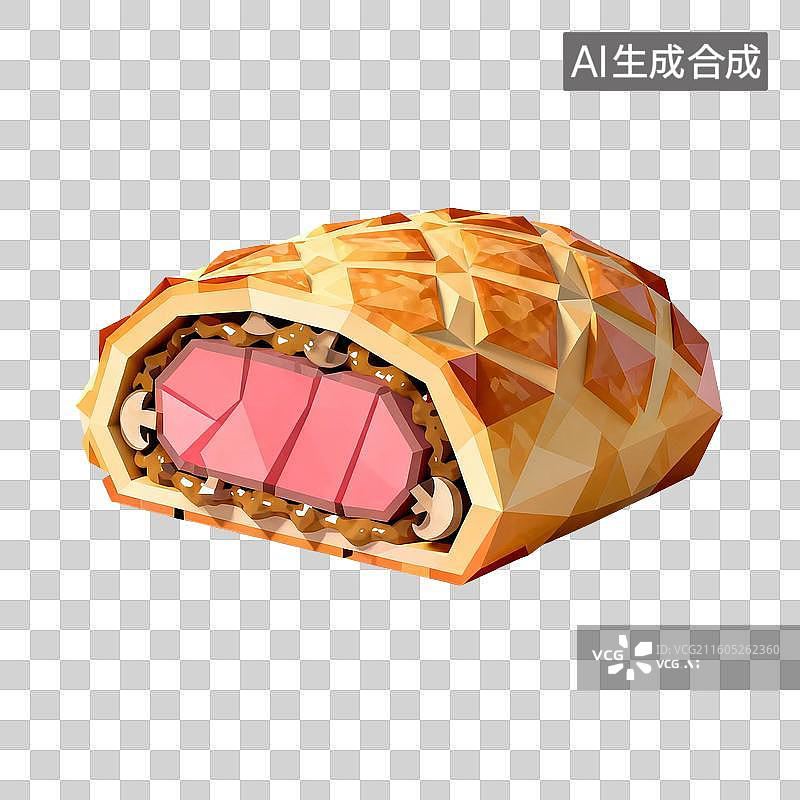 【AI数字艺术】低多边形风格的惠灵顿牛排插画图片素材