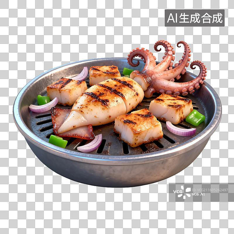 【AI数字艺术】烤鱿鱼块搭配蔬菜图片素材