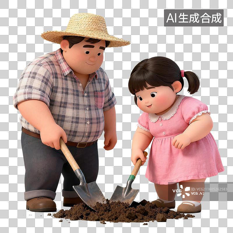 【AI数字艺术】父女一起参与植树活动图片素材