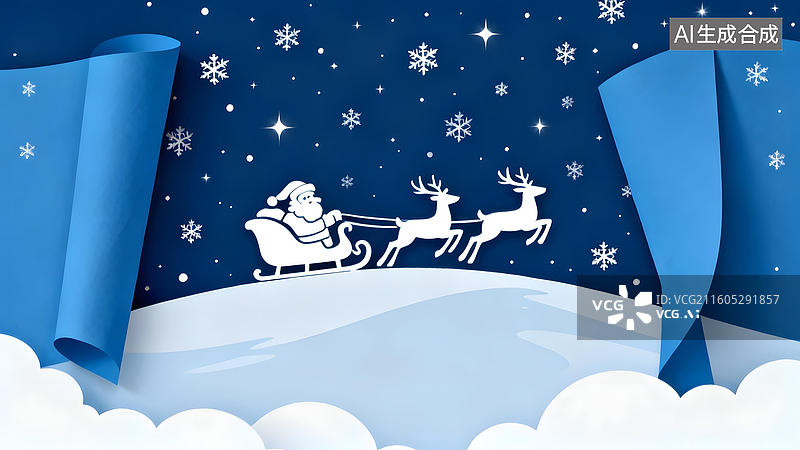 【AI数字艺术】圣诞老人驾雪橇夜行图片素材