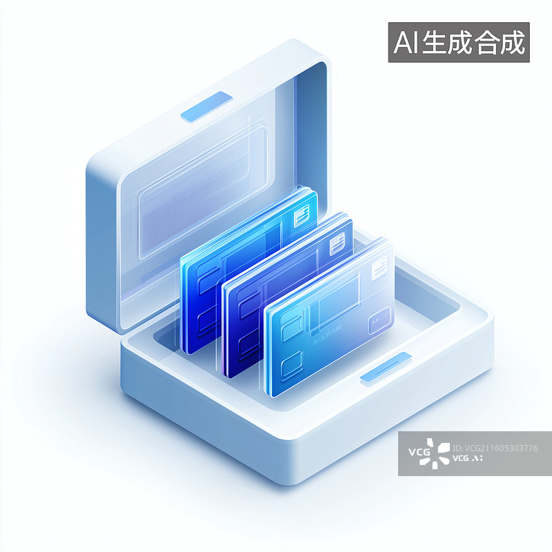 【AI数字艺术】科技感数据存储盒与透明芯片图片素材