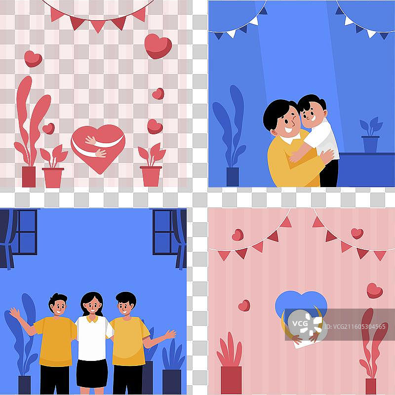 扁平拥抱日Instagram帖子合集图片素材