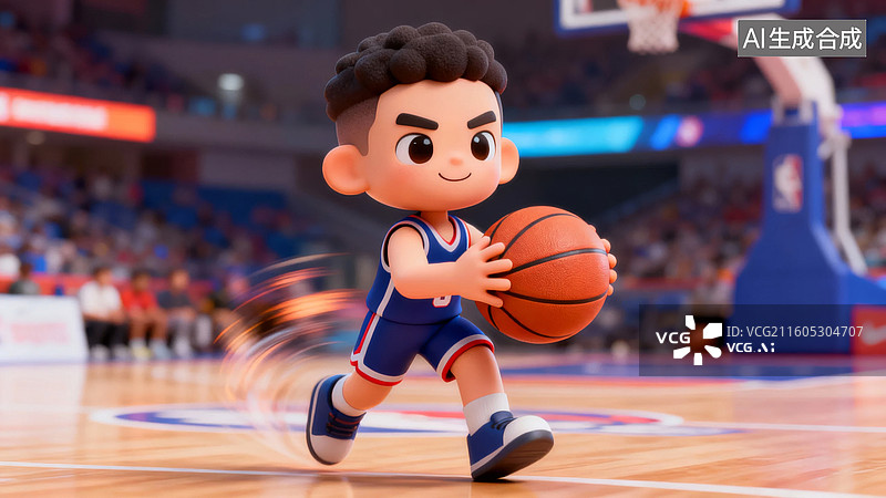 【AI数字艺术】卡通男孩运球打篮球图片素材