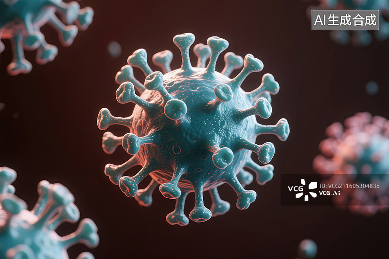 【AI数字艺术】冠状病毒微观结构特写图片素材