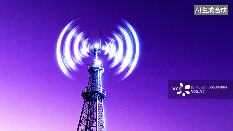 【AI数字艺术】紫色背景下的通信塔图片素材