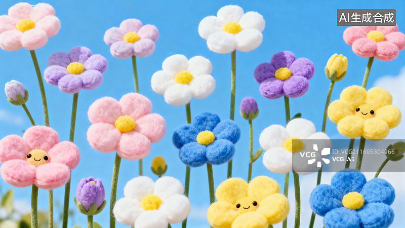 【AI数字艺术】色彩缤纷手工花朵可爱表情图片素材