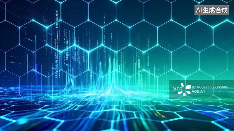 【AI数字艺术】未来感六边形科技背景图片素材