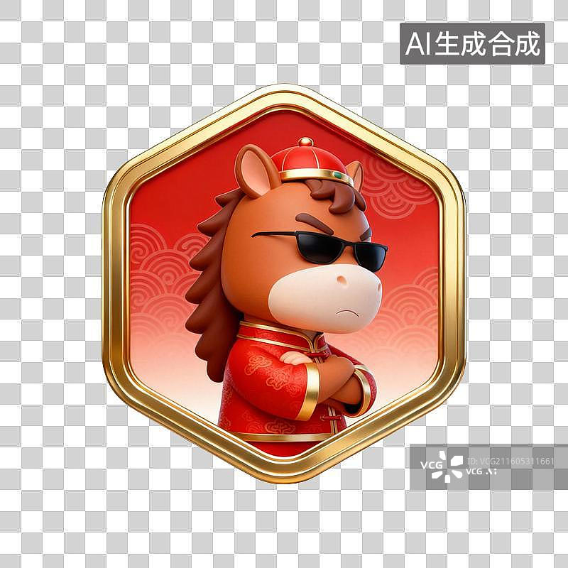 【AI数字艺术】国潮生肖马徽章系列营销素材：带墨镜耍酷姿势图片素材
