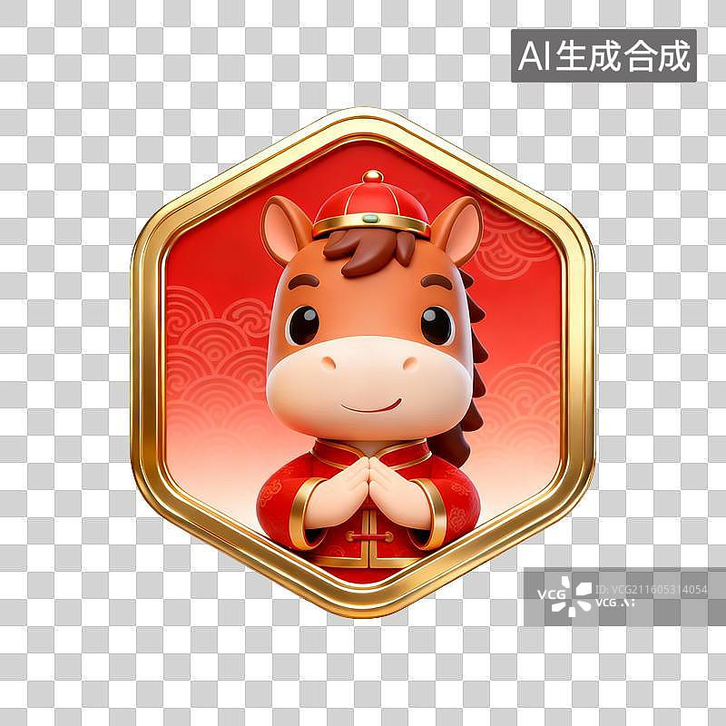 【AI数字艺术】国潮生肖马徽章系列营销素材：拜年手势图片素材