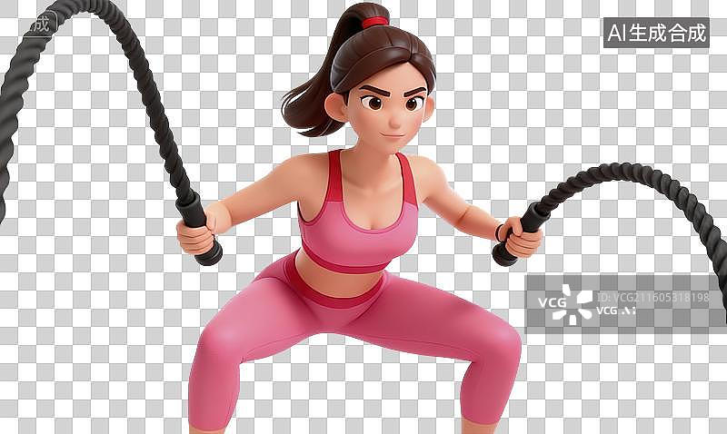 【AI数字艺术】战绳锻炼女人插画图片素材