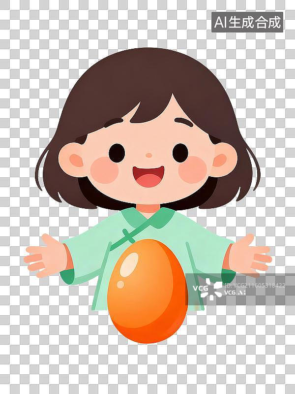 【AI数字艺术】扁平风春分节气女孩立鸡蛋插画图片素材