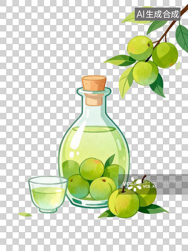 【AI数字艺术】扁平风芒种节气酿青梅酒插画图片素材