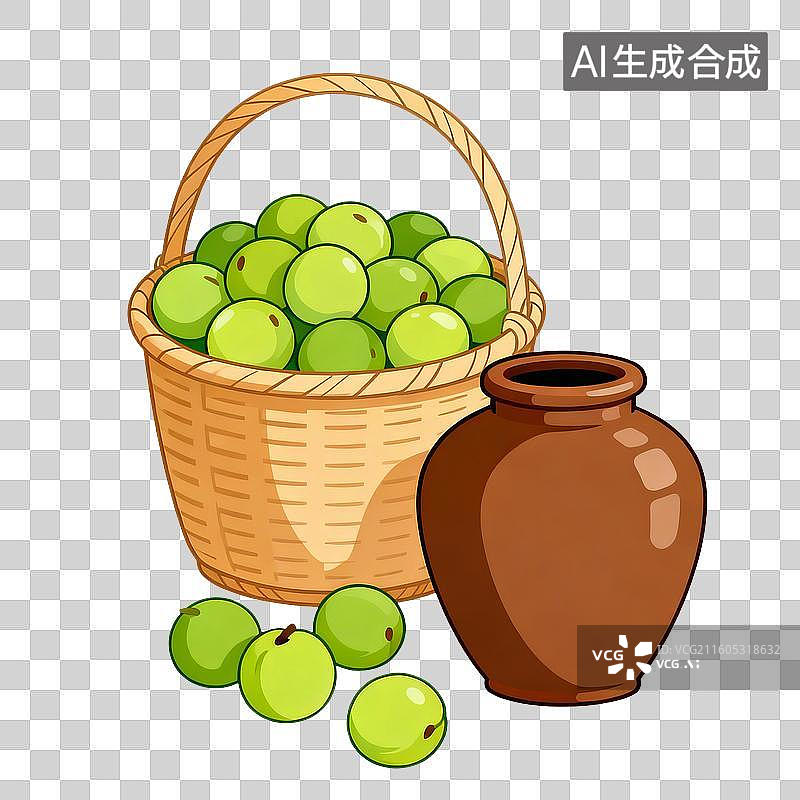 【AI数字艺术】扁平风芒种节气酿青梅酒插画图片素材