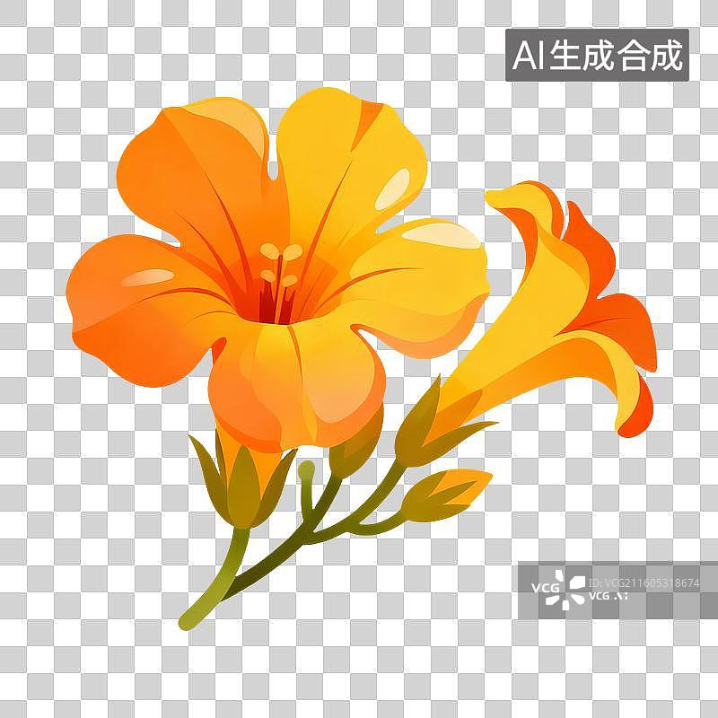 【AI数字艺术】扁平风小暑节气凌霄花插画图片素材
