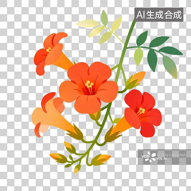 【AI数字艺术】扁平风小暑节气凌霄花插画图片素材
