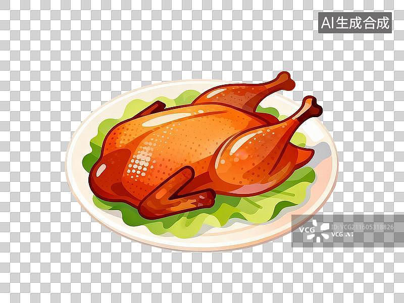 【AI数字艺术】扁平风处暑节气吃鸭子插画图片素材