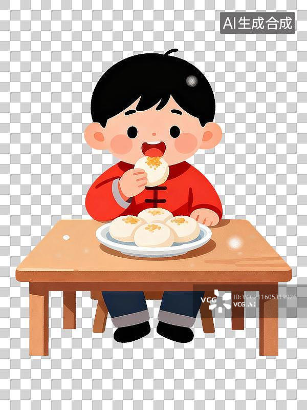 【AI数字艺术】扁平风小雪节气元素吃糍粑图片素材