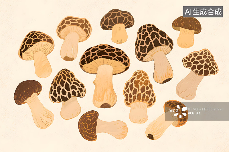 【AI数字艺术】卡通羊肚菌插画图片素材