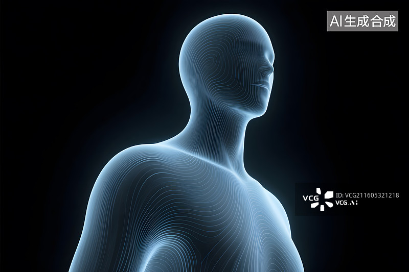 【AI数字艺术】科技感3D人体轮廓图片素材