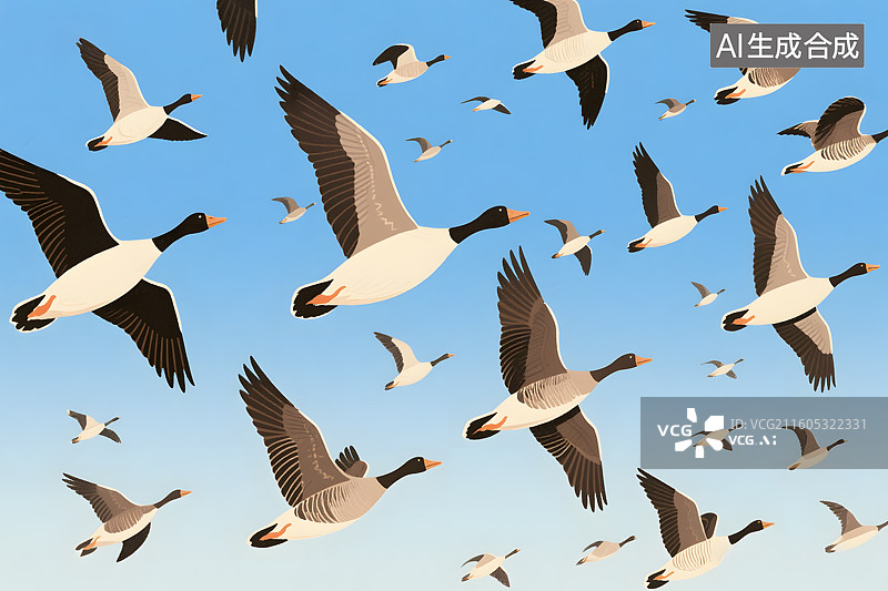 【AI数字艺术】雁群南飞 秋季迁徙图片素材