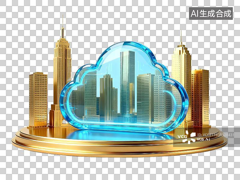 【AI数字艺术】3D金色城市摩天大楼云端智慧城市图片素材