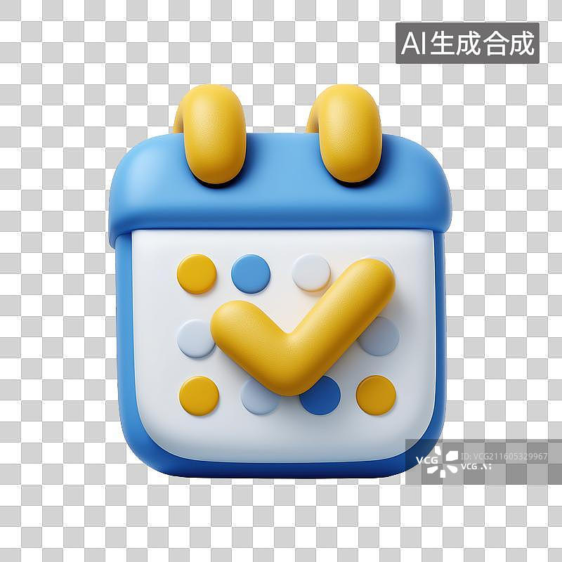 【AI数字艺术】蓝色日历图标带黄色对勾图片素材