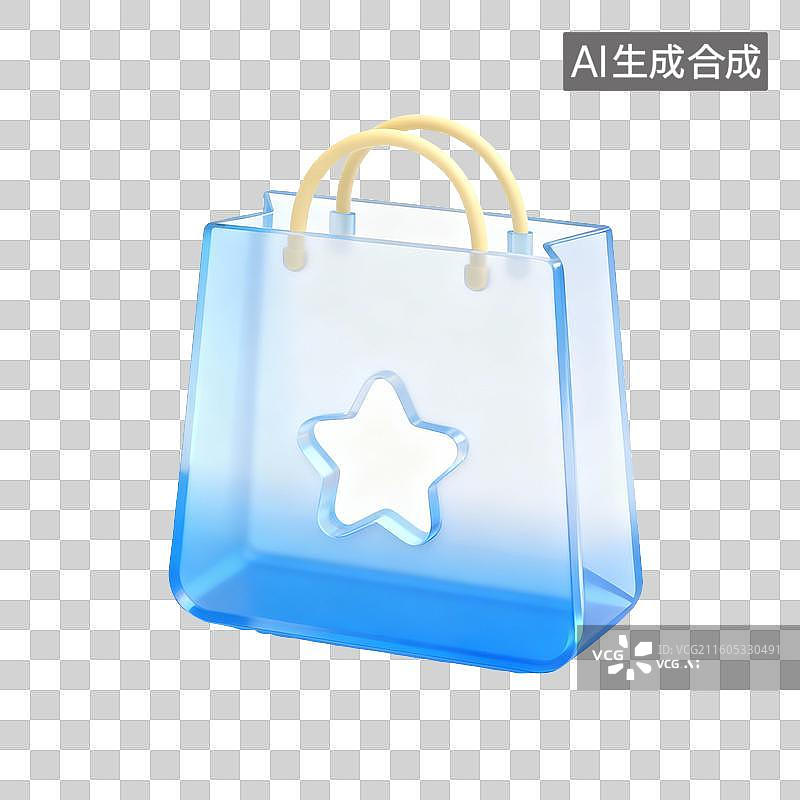 【AI数字艺术】蓝色透明购物袋带星形图案图片素材