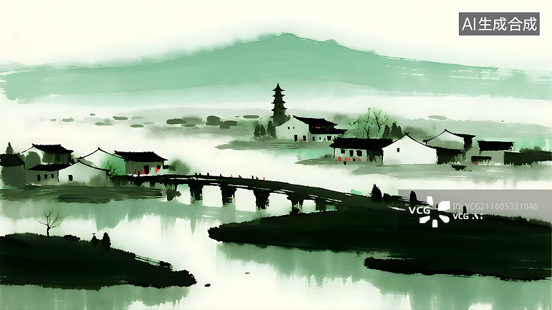 【AI数字艺术】水墨山水背景图片素材