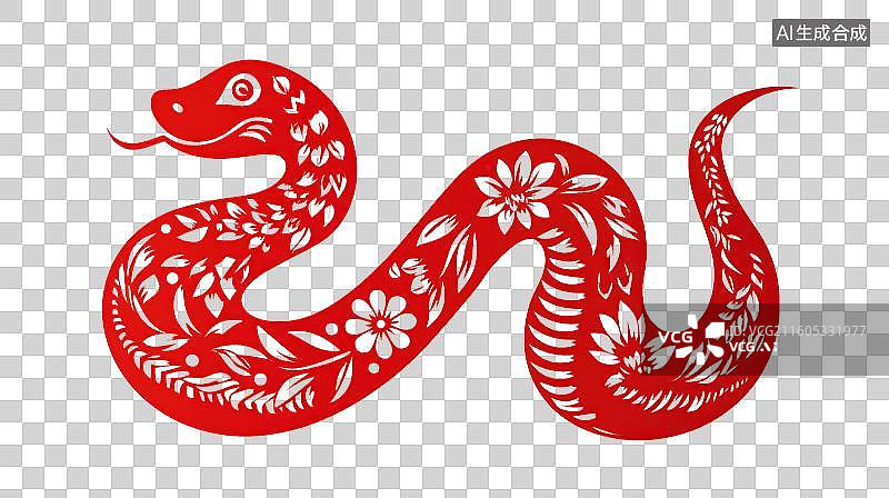【AI数字艺术】红色剪纸蛇图案图片素材