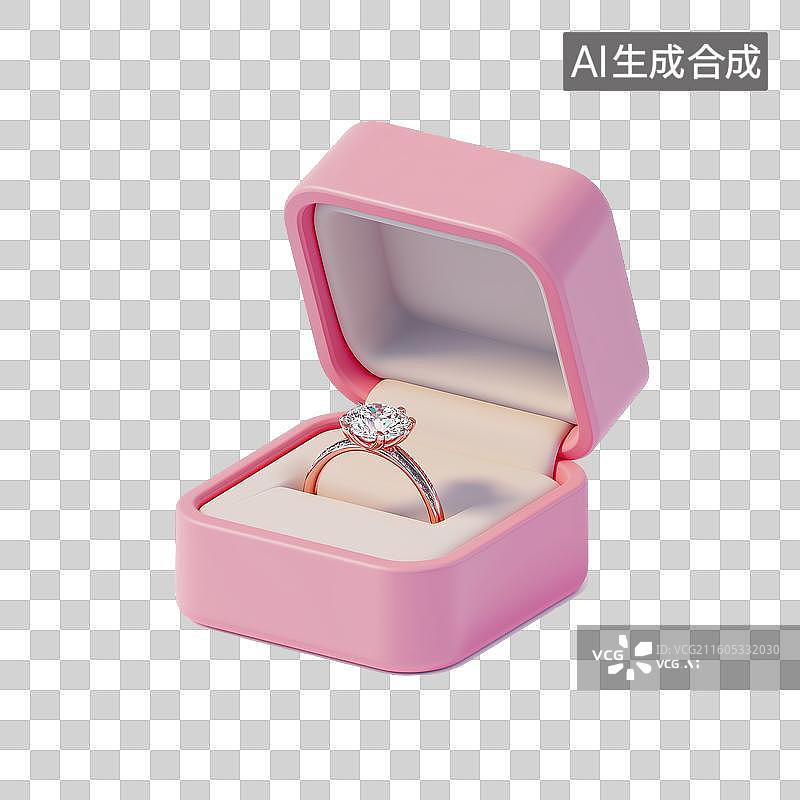 【AI数字艺术】粉色戒指盒中的钻戒图片素材