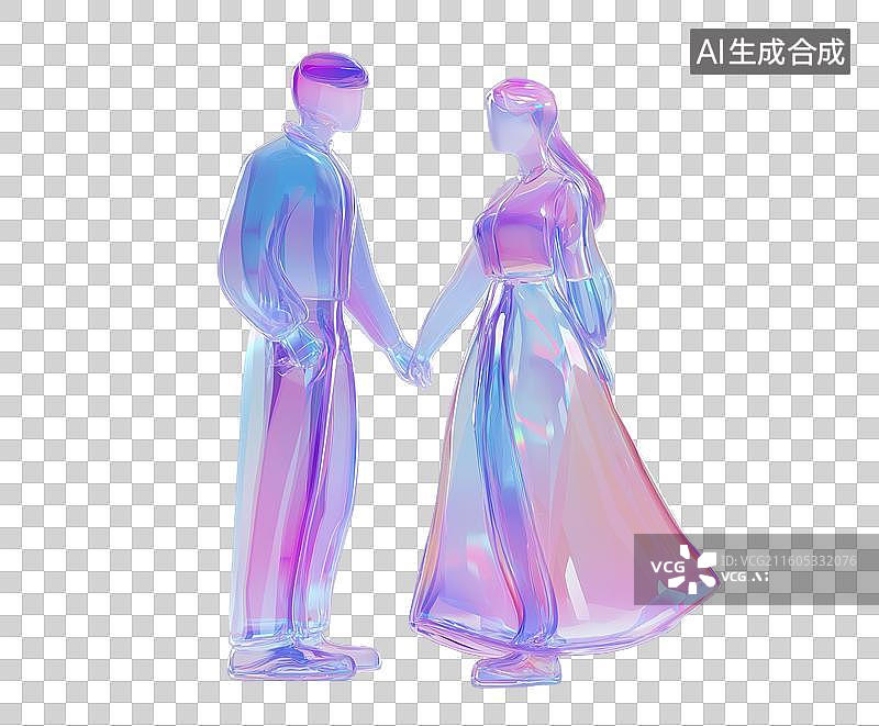 【AI数字艺术】彩色透明情侣牵手雕像图片素材