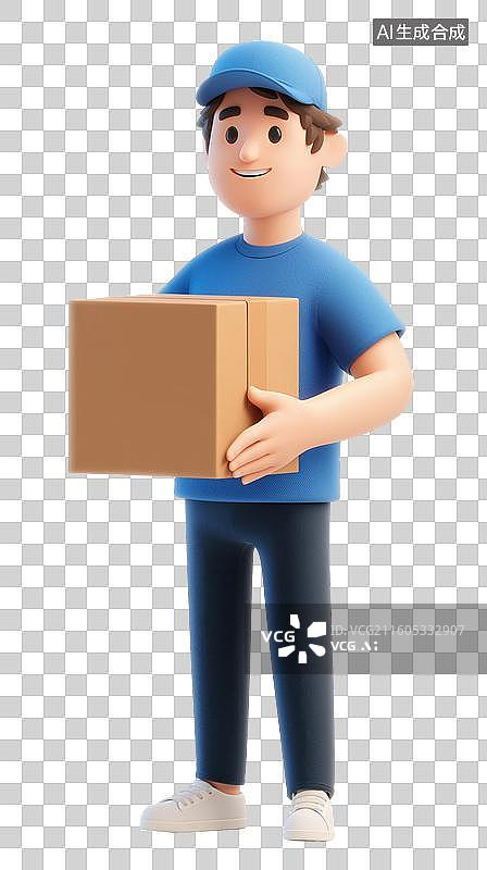 【AI数字艺术】送货员手持纸箱图片素材