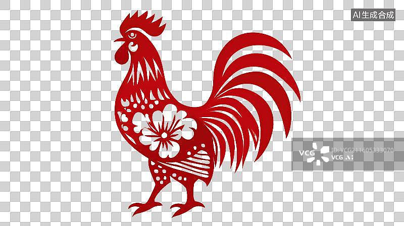 【AI数字艺术】红色剪纸公鸡图案图片素材